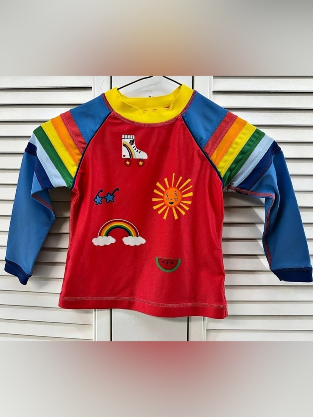 Hanna Andersson Color Block long sleeve Rashguard in Red & Blue Girls US 3